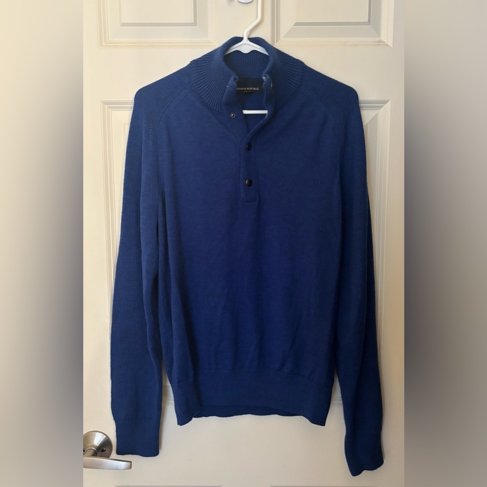 Banana Republic Men's Extra Fine Merino Wool Half Snap Up Sweater, Blue, Size M